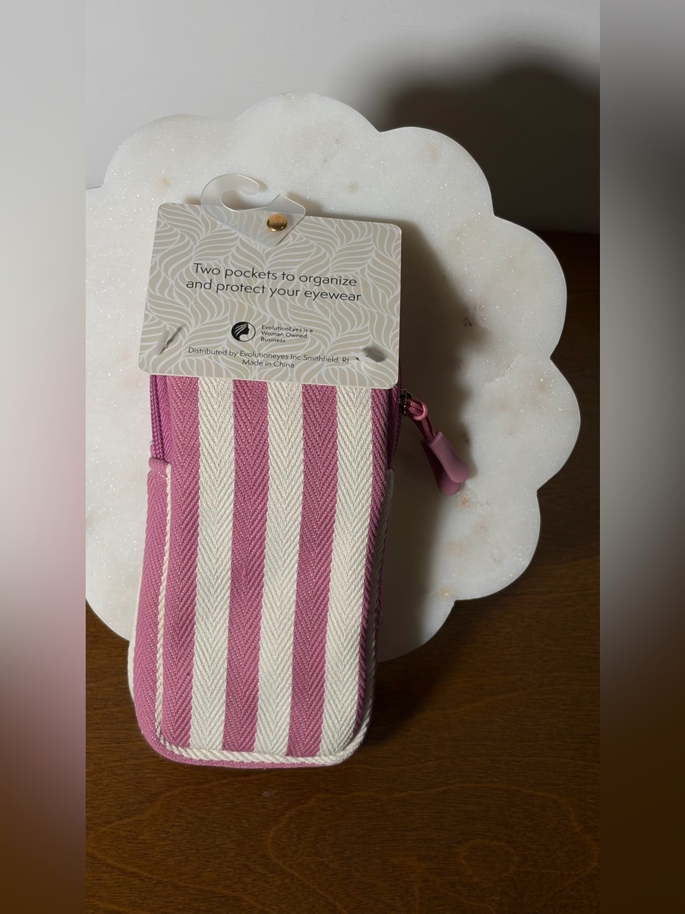 TRAVEL Double Eyeglass Case - Pink & Cream Stripes - Picture 6 of 11